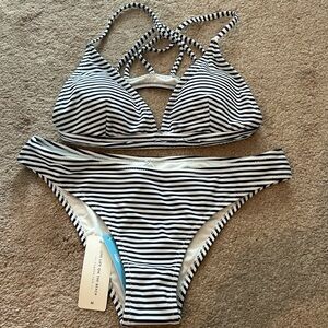 Navy white striped swimsuit, Brand New from cupshe